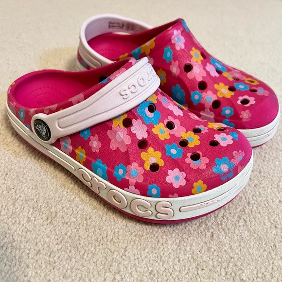 CROCS Other - Girls Flower Print CROCS Pink with multicolored flowers Size 12 GUC